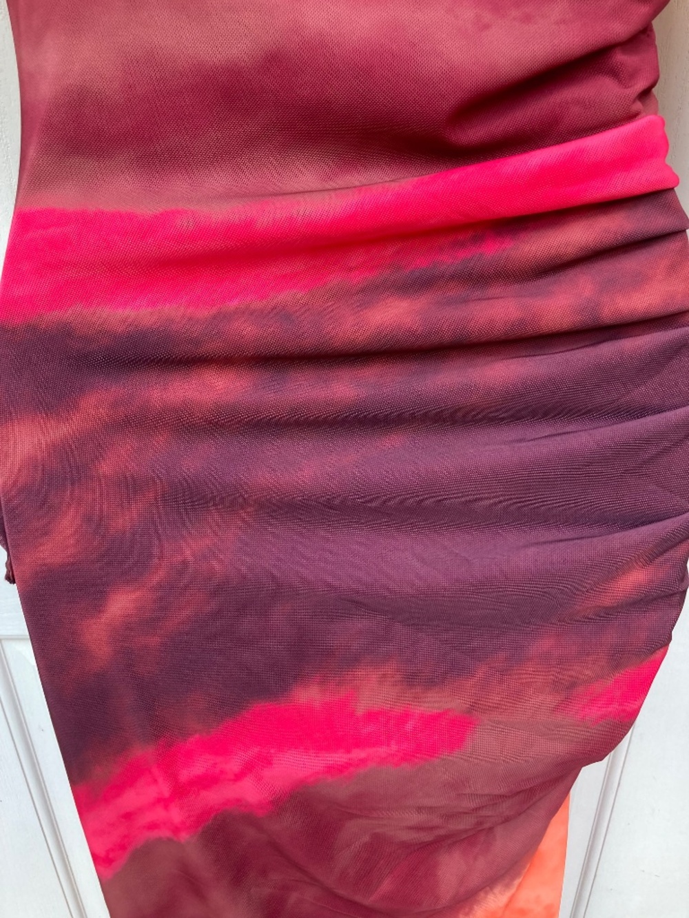 Women's Tie Dye Long Sleeve Maxi Dress Mesh Bodycon Ruched Dress - Size: Small - Picture 11 of 14